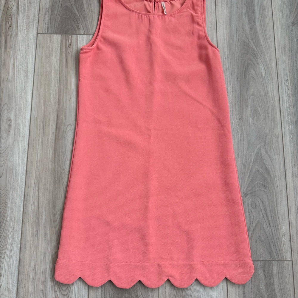 Coral Sleeveless Dress with Scalloped Hem